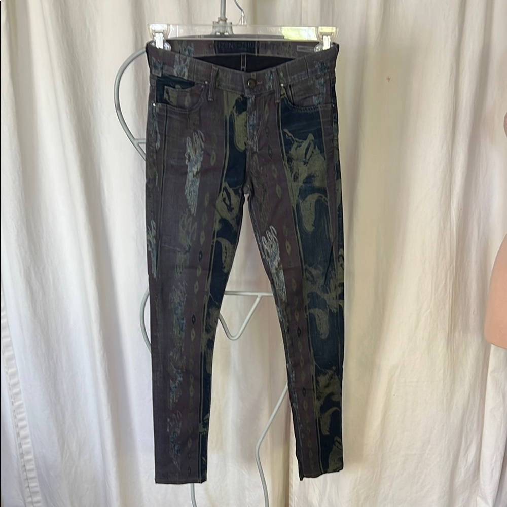 Citizens Of Humanity Skinny Jeans Green and Blue purple Camouflage 26 Avedon